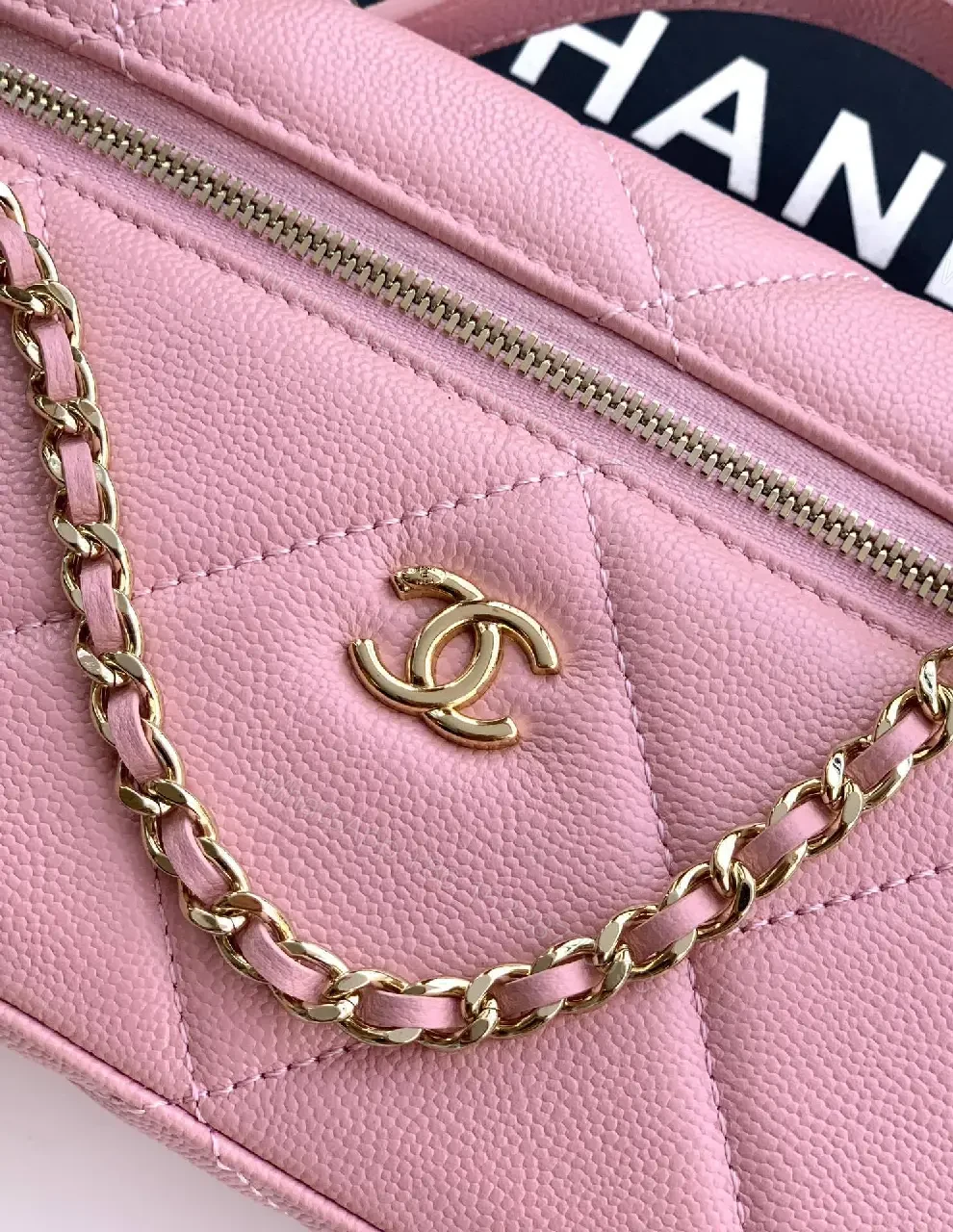 View 9 of Pink Quilted Mini Bag with Gold Hardware, Crossbody Style