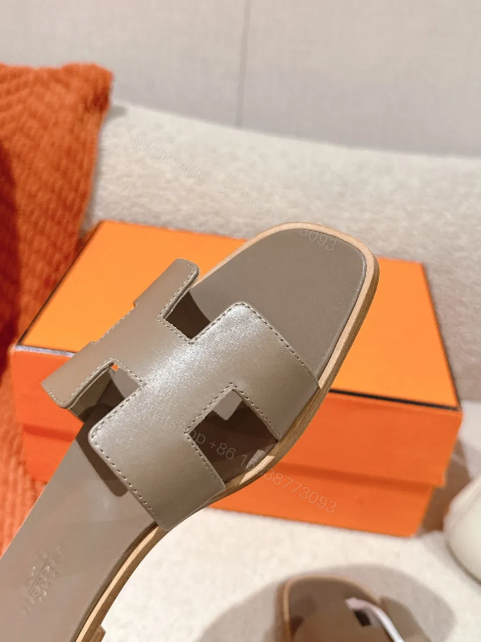 View 7 of Taupe Leather Sandals: Architectural Cutouts, Cushioned Comfort