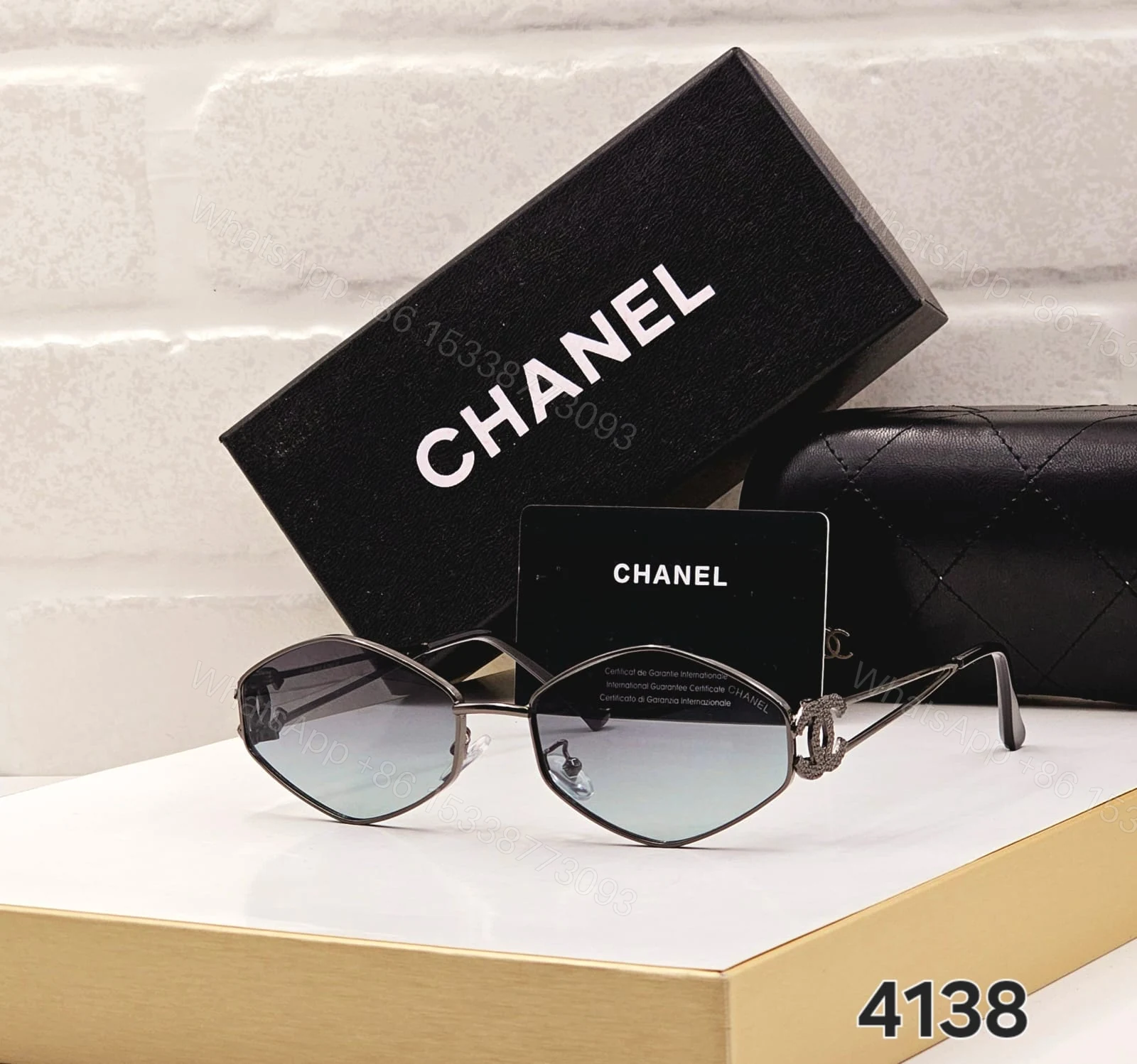 Chanel 4138 Cat-Eye Metal Sunglasses Grey-Brown — view 1