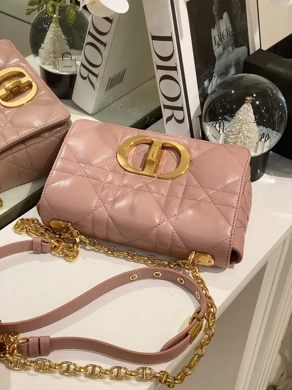 View 5 of Dior Pink Plaid Super Quality Women’s Handbag with Gold Lock 25cm