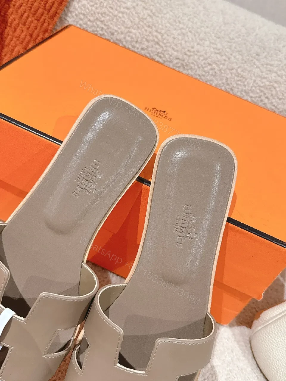 View 9 of Taupe Leather Sandals: Architectural Cutouts, Cushioned Comfort