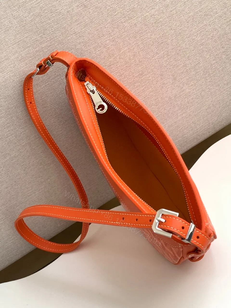 View 9 of Coral Calfskin Crossbody: Compact Luxury, Geometric Motif Bag