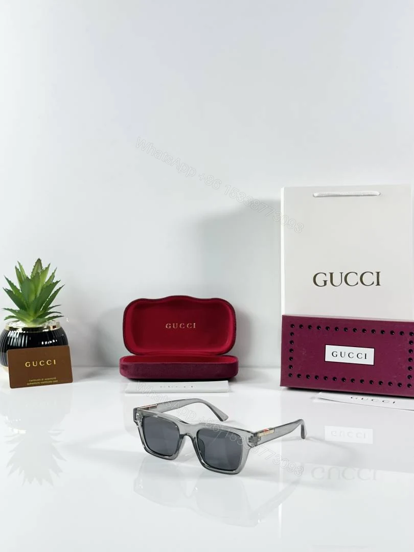First Copy Gucci Square Sunglasses Silver Frame Grey Lens — view 1