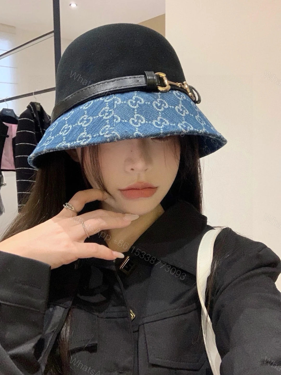 GucciA貨女款牛仔混搭金屬馬銜扣帽 經典GG圖騰秋冬質感帽款 — view 1