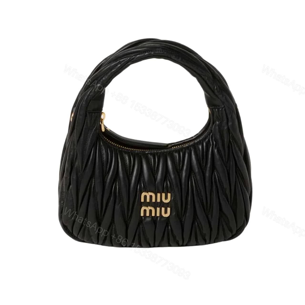 MIUMIU WANDER MATELASSÉ NAPPA HOBO BAG BLACK 20CM 5BC125 AN88 F0002 V OOY — view 1
