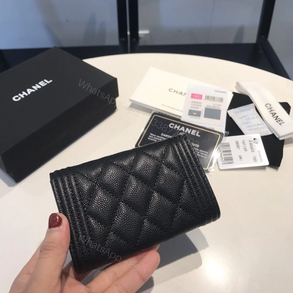 View 7 of Chanel Boy Flap Card Holder Black 11Cm