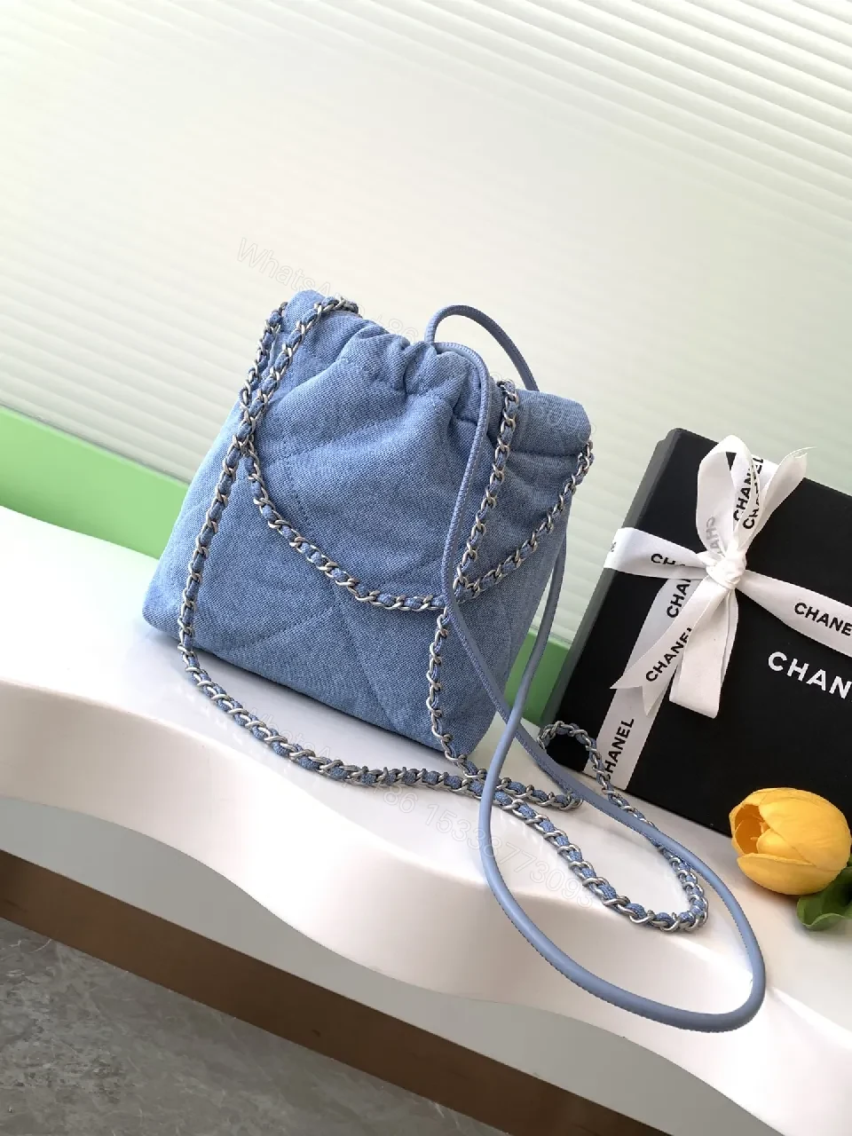 View 6 of Denim Chic Chain-Detail Bag: Modern Texture, Classic Flair