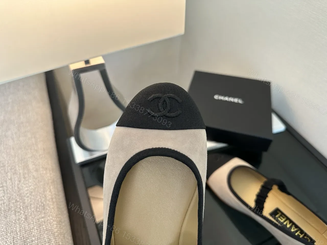 View 9 of Beige-Black Suede Ballet Flats, Two-Tone Casual Couture