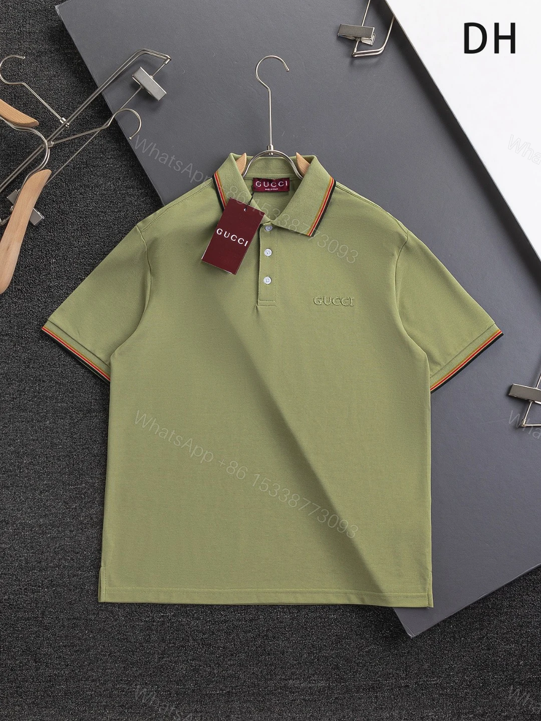 Gucci A貨男士POLO衫綠色復古風刺繡字樣時尚撞色設計 — view 1
