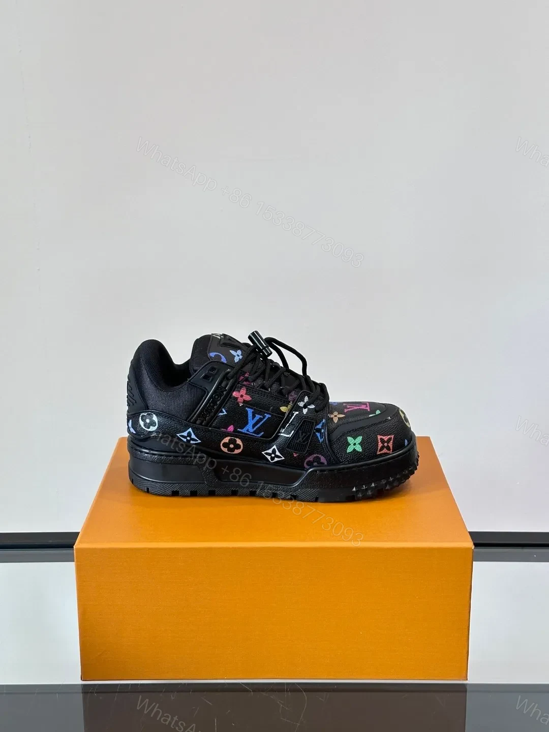View 6 of LV Men Black Leather Multicolor Logo Sneakers
