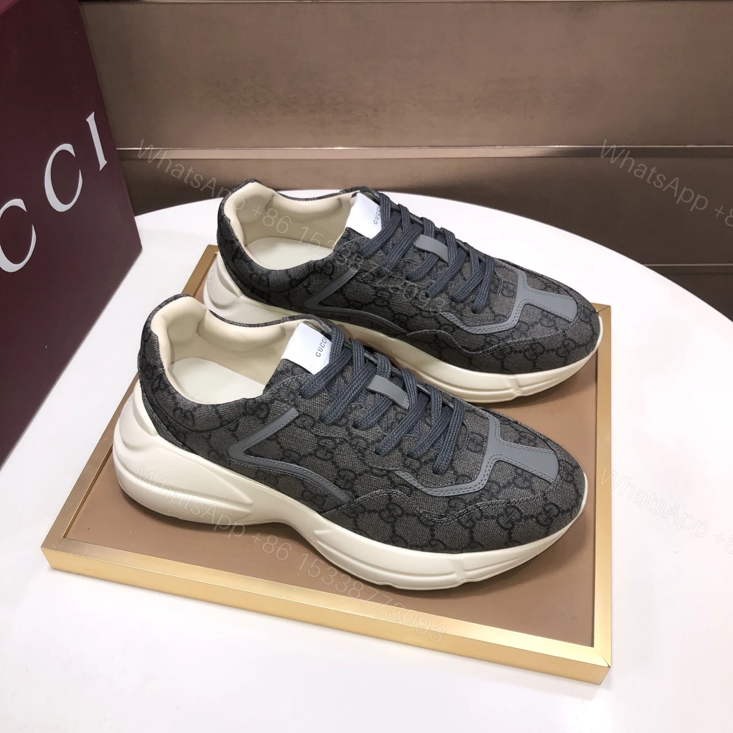 Gucci A貨男款GG老花運動鞋 奶白厚底設計復古休閒風 — view 1