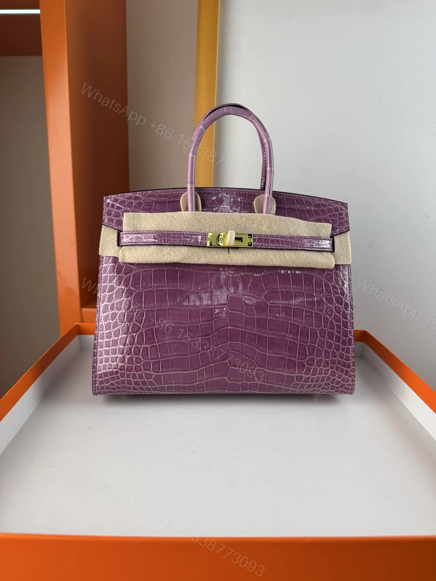 Hermes 原單 女款 Birkin 紫色鱷魚紋手提包 優雅氣場款 — view 1