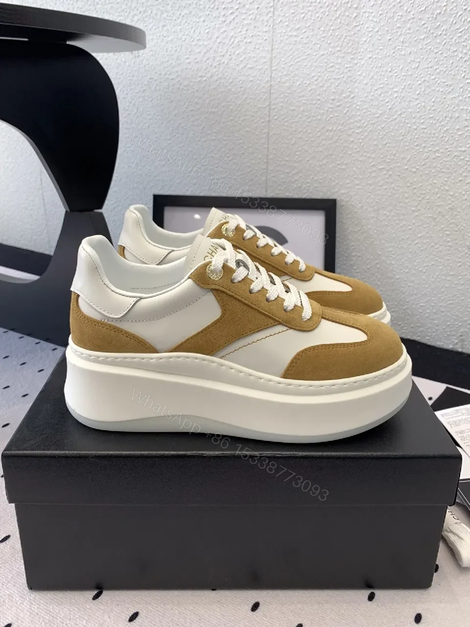 View 7 of Camel Suede & White Leather Chunky-Sole Sneaker: Modern Luxe Style