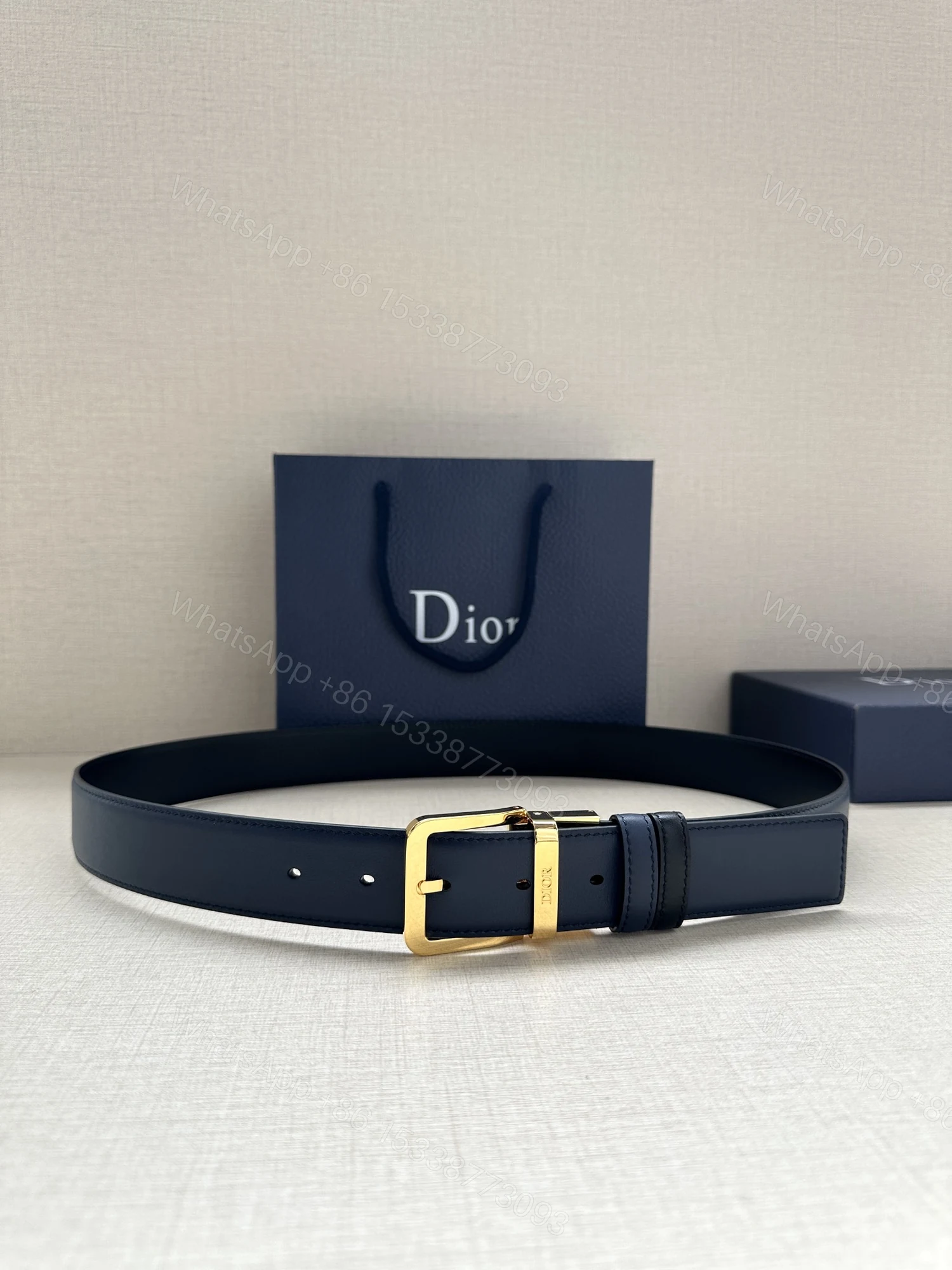 Dior高仿皮帶 男士藍皮金扣雙層設計 精品對標款式 — view 1