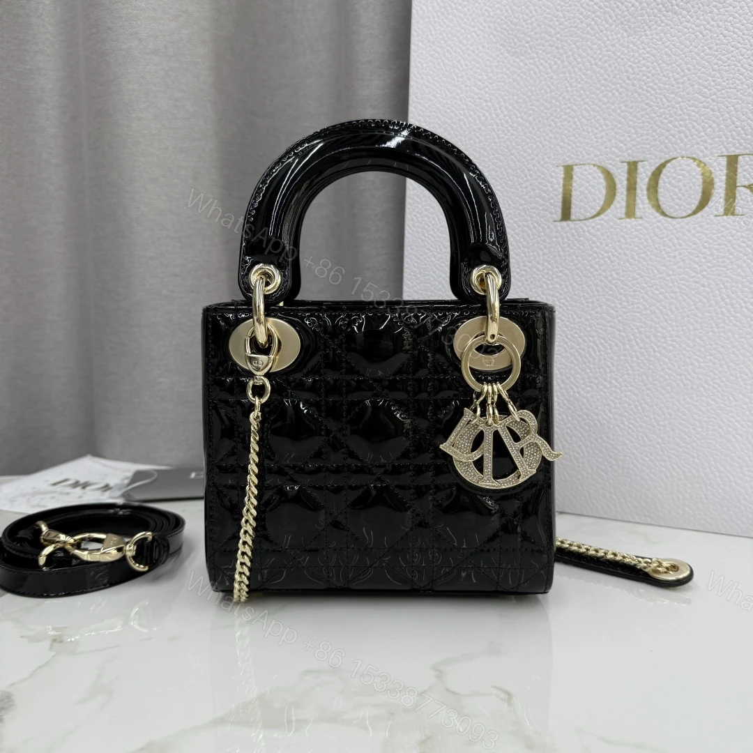 Dior高仿漆皮黑色Lady Dior手提包女款鏈條光澤感設計 — view 1