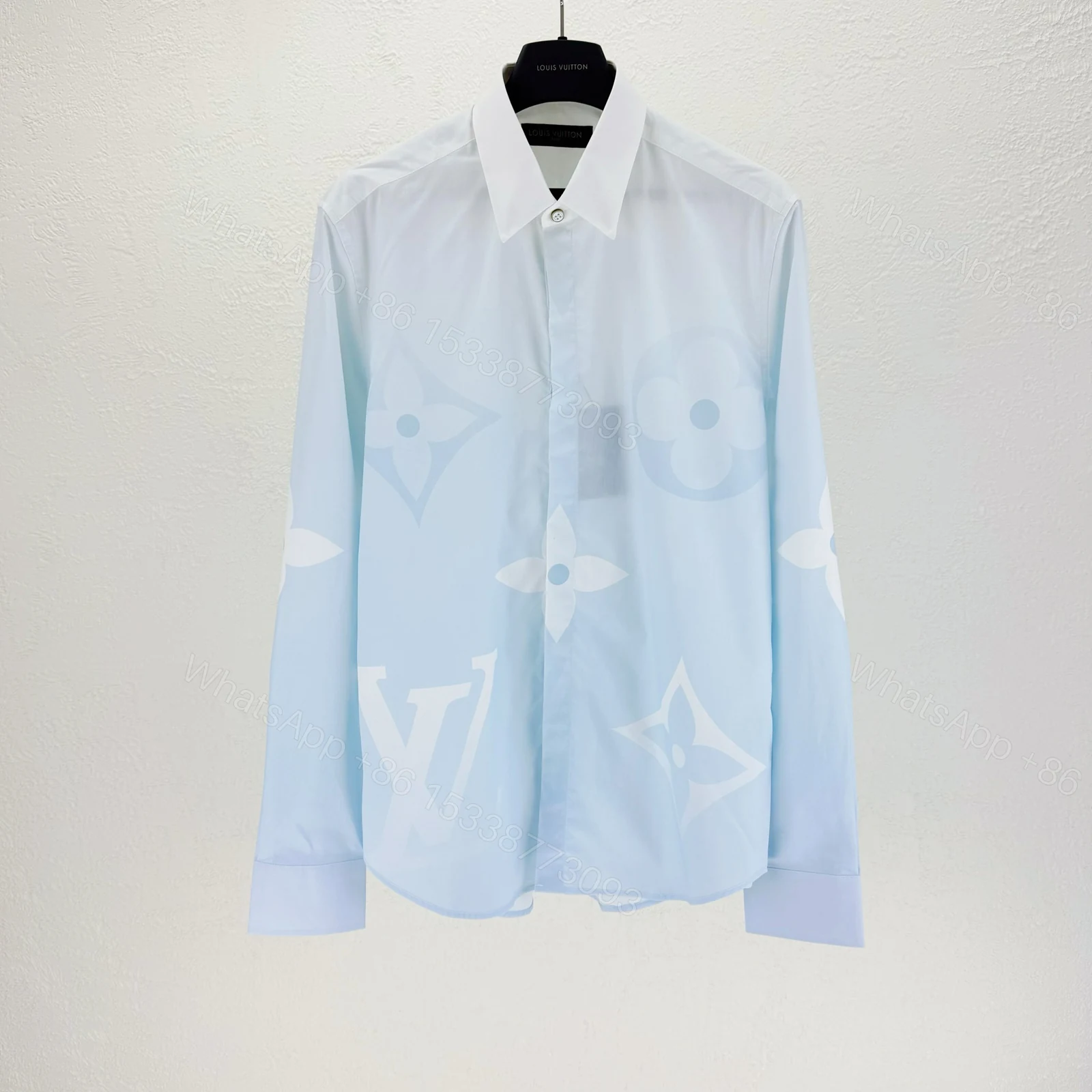 LV一比一長袖襯衫 淺藍Monogram壓花圖騰 商務修身百搭款 — view 1