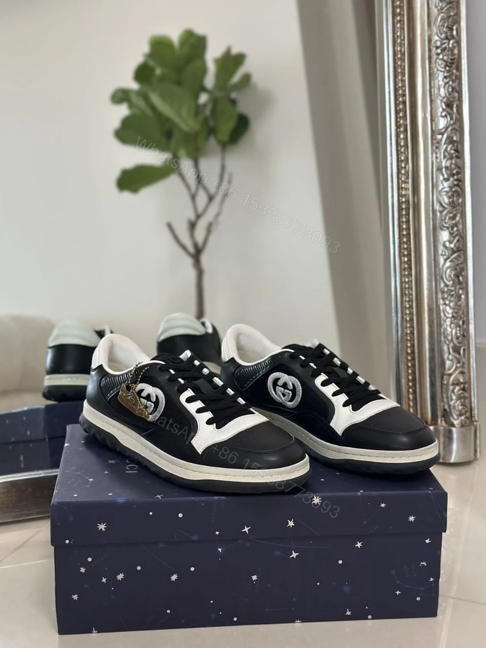 GUCCI Logo-Embroidered Mesh and Leather Sneakers — view 1