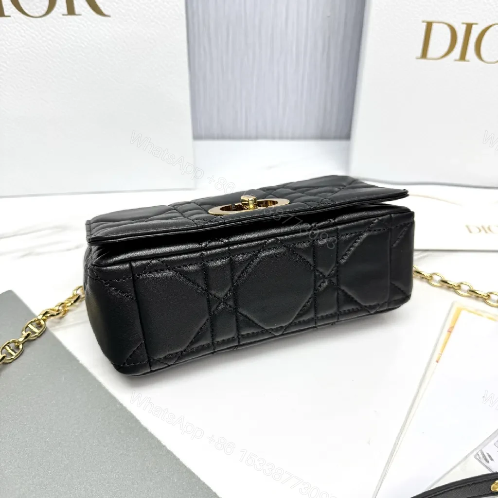 View 7 of Quilted Black Crossbody Bag with Gold Chain, Chic Style