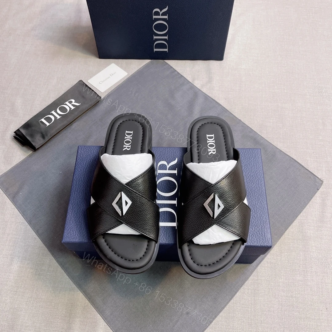 DIOR 一比一 男款CD皮革拖鞋 黑色休閒拖鞋 — view 1