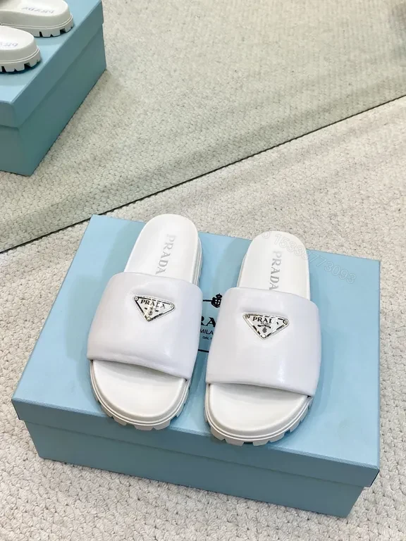 White Faux-Leather Prada-Inspired Slide Sandals with Comfort — view 1