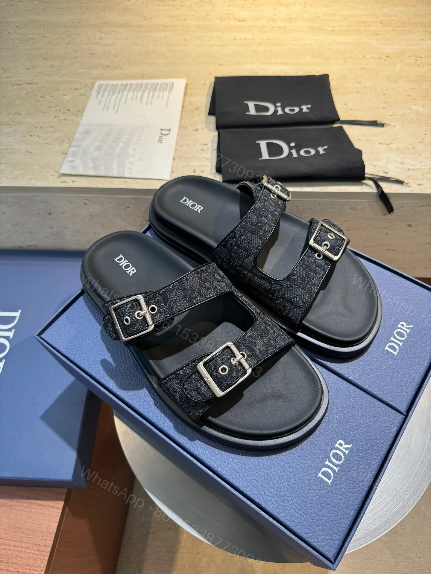 Dior A貨 男款黑灰緹花拖鞋 雙扣設計街頭潮流款 — view 1