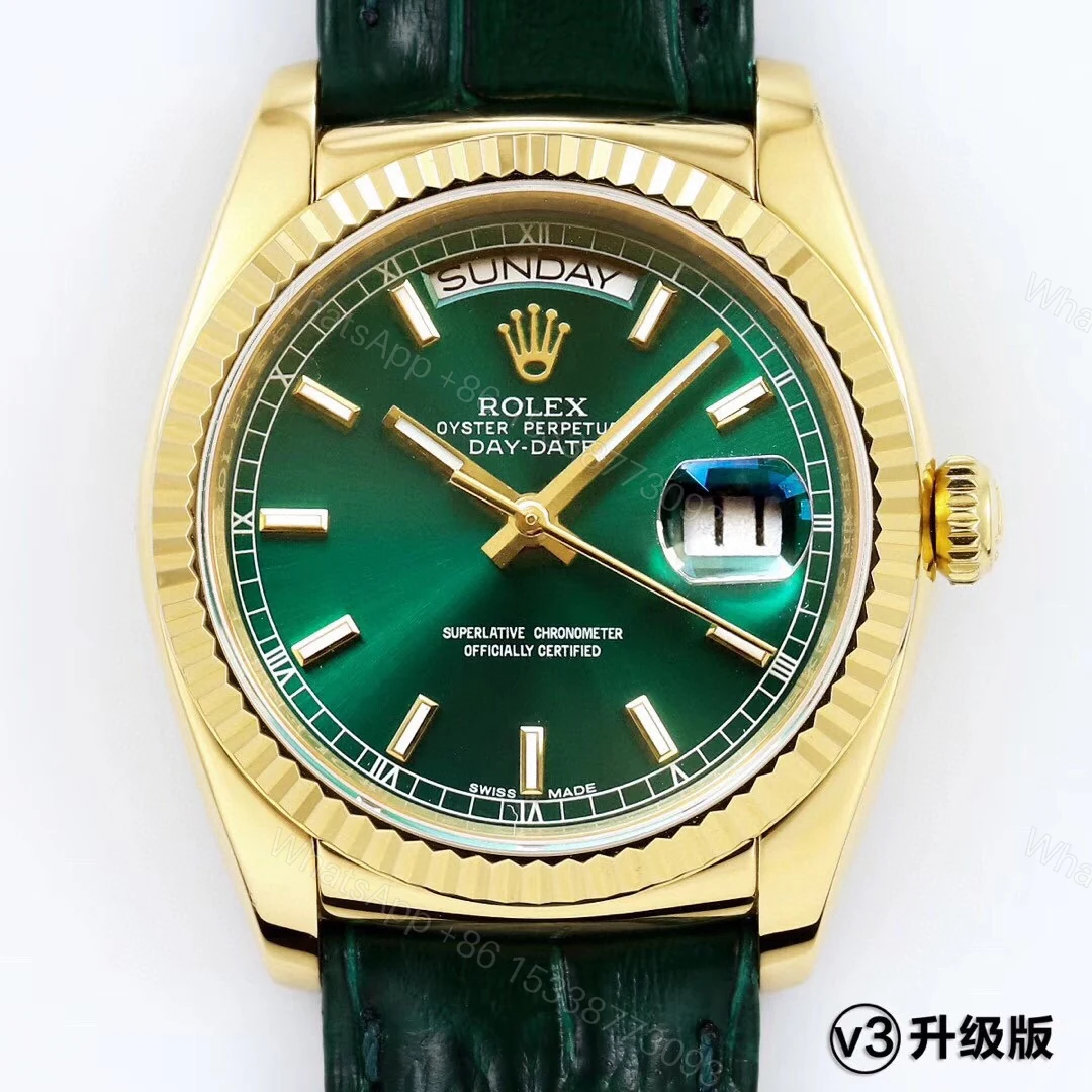 勞力士 原單 Day-Date 綠面皮帶男款機械腕錶 V3升級版商務款 — view 1