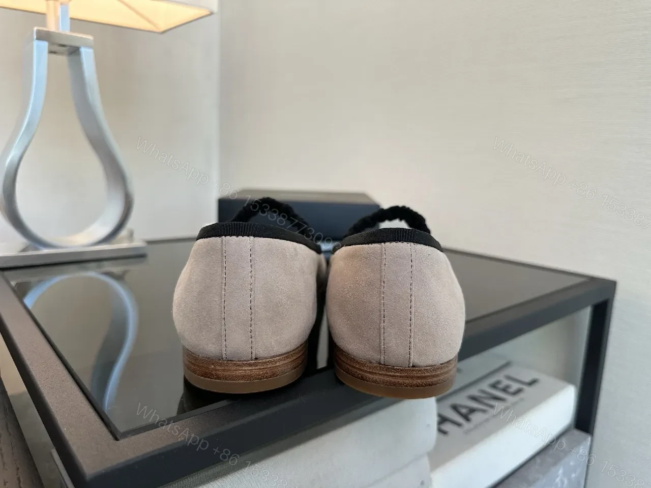 View 6 of Beige-Black Suede Ballet Flats, Two-Tone Casual Couture