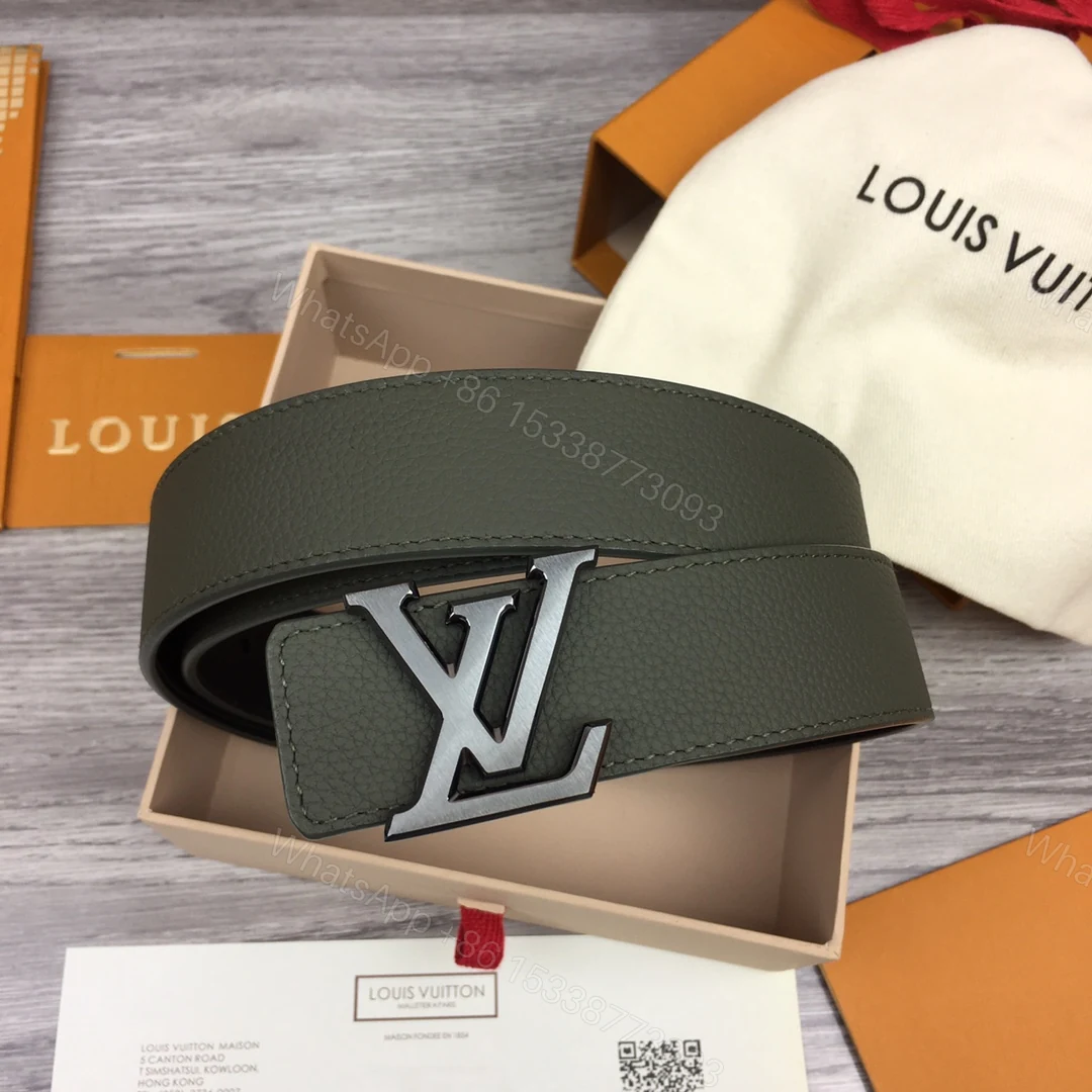 LV 原單墨綠色粒面牛皮銀扣腰帶 男士時尚百搭精品皮帶 — view 1