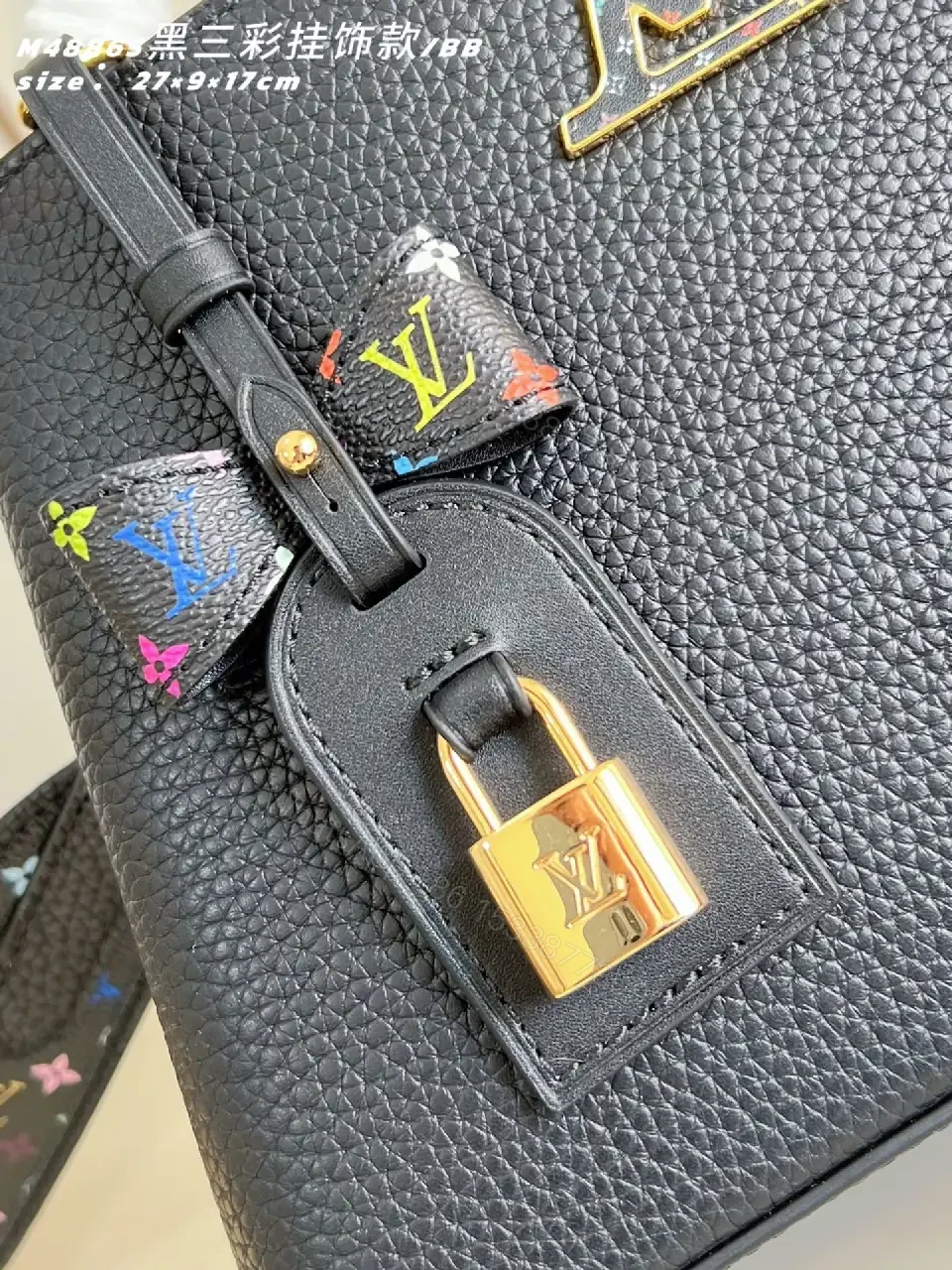 View 6 of Structured Leather Bag with Gold LV Monogram Accent