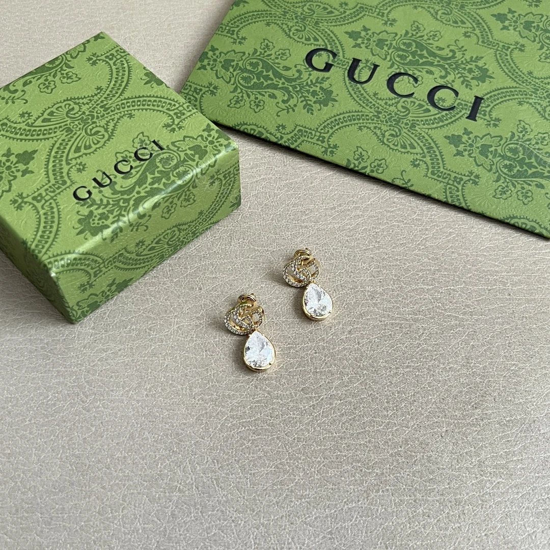 Gucci原單金色淚滴水晶耳環 華麗感滿分設計感精品配飾 — view 1