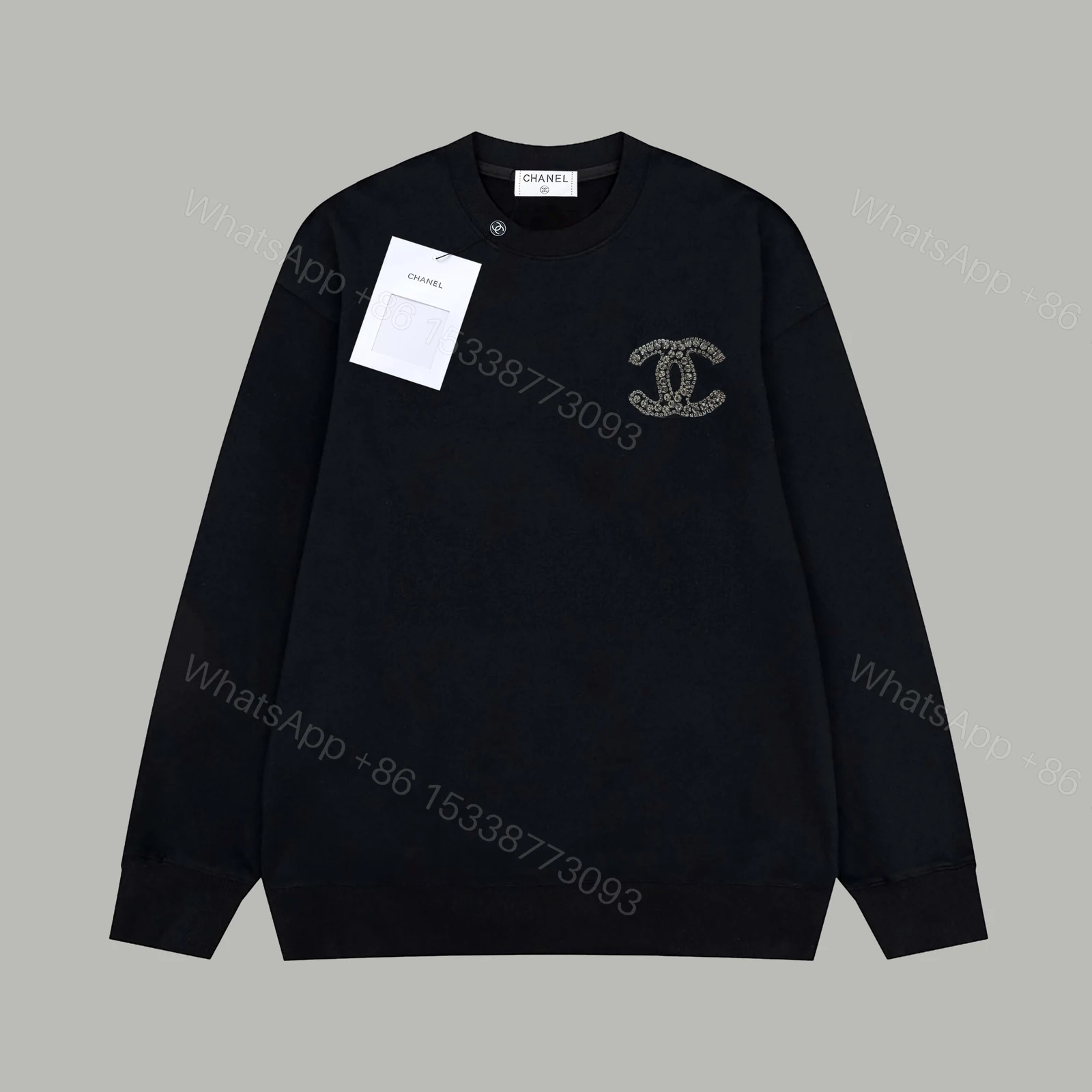 CHANEL高仿長袖衛衣 女士黑色經典LOGO圓領上衣2025秋冬百搭新品 — view 1