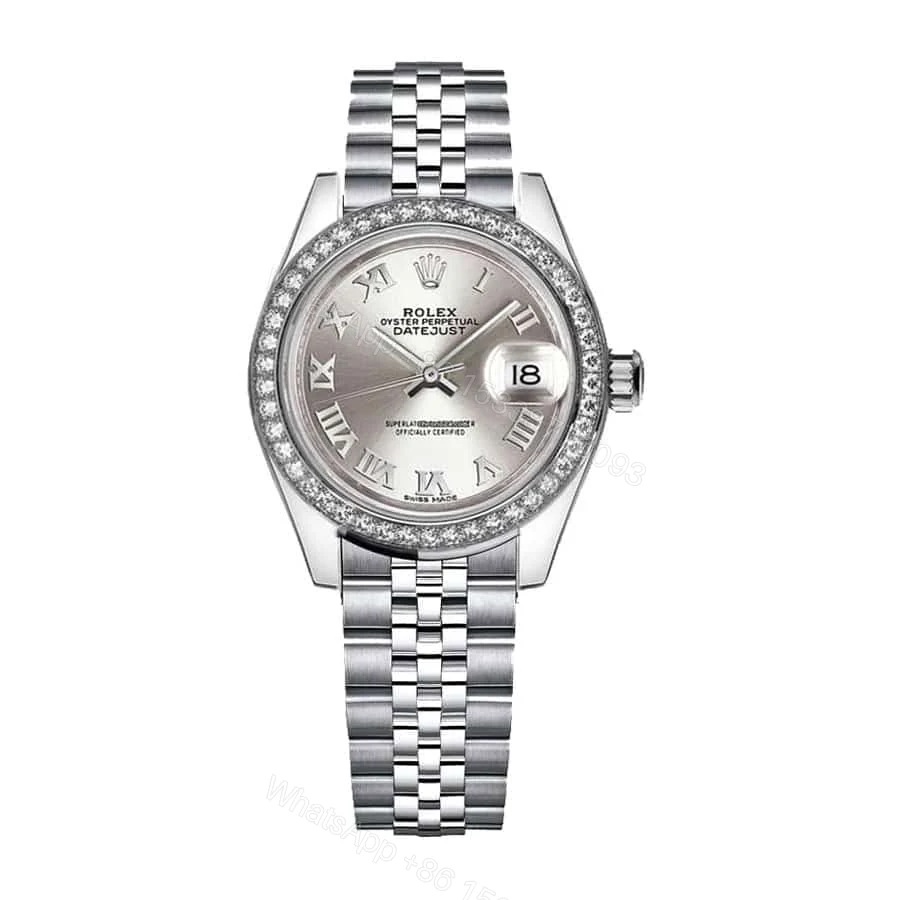 Rolex Lady-Datejust 279166 Super Clone : Platinum Smooth Bezel Grey Diamond Dial 28mm — view 1