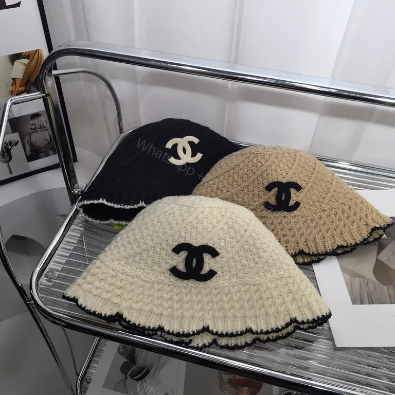 View 5 of Beige Ivory Black Knit Bucket Hat - Luxe Channel-Inspired Style