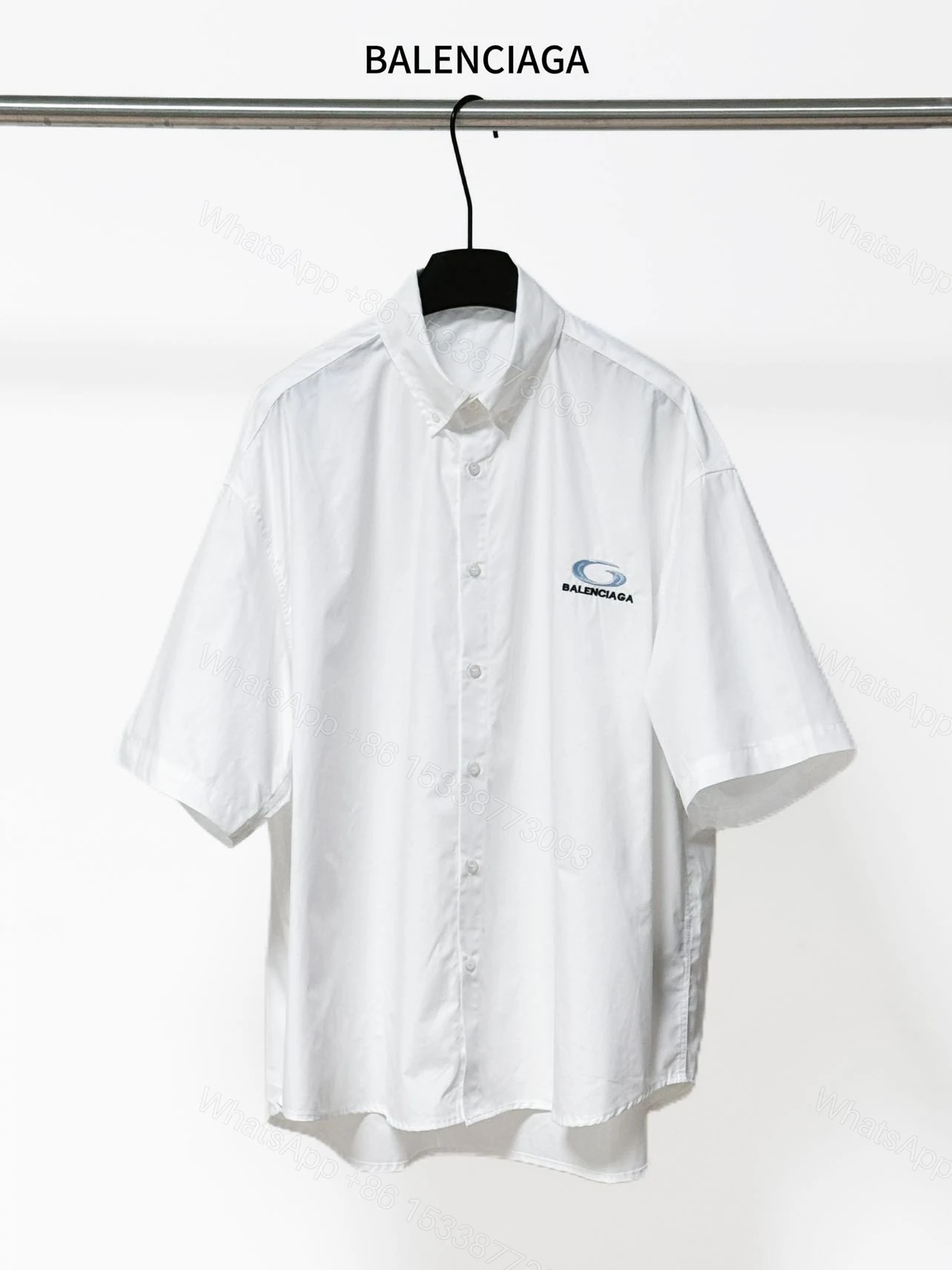 Balenciaga 一比一襯衫 男款白色刺繡LOGO短袖休閒襯衣 — view 1
