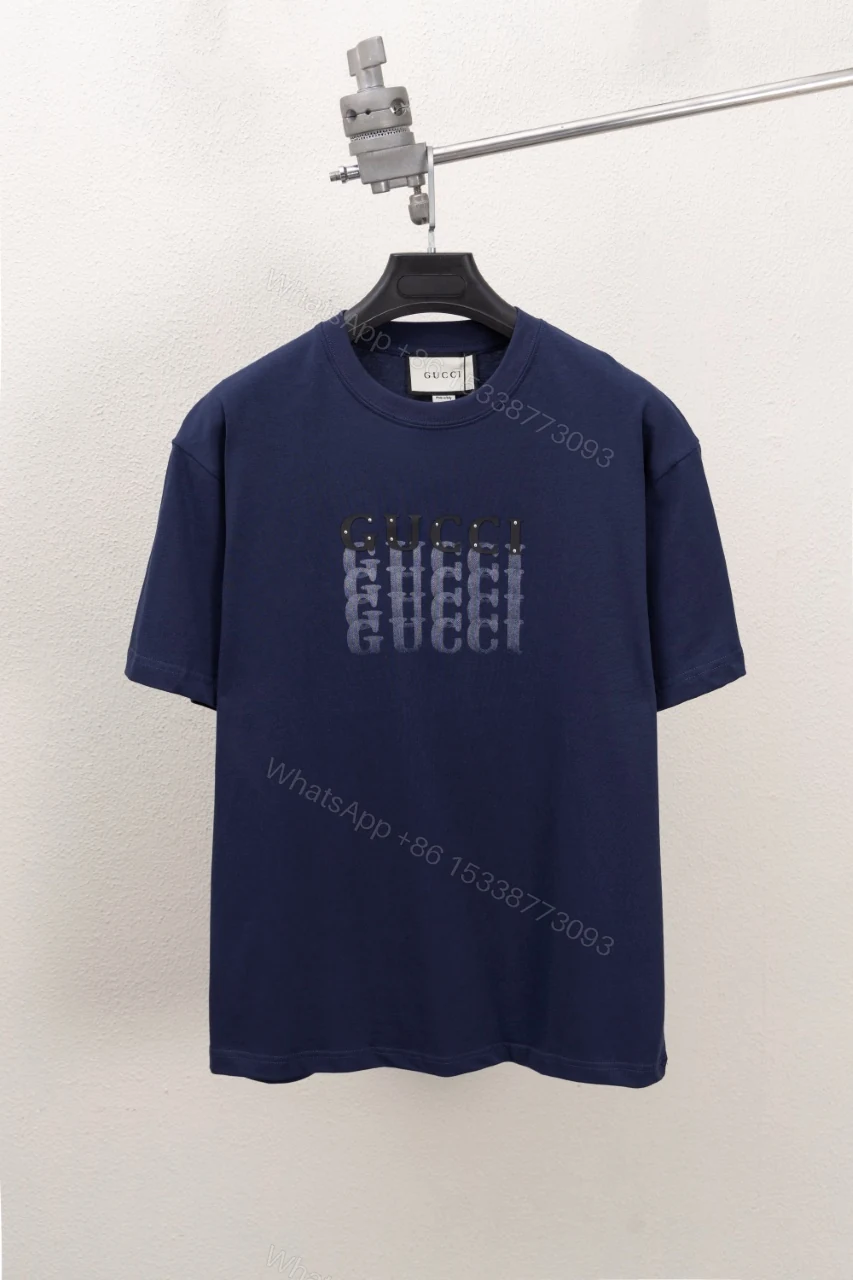 Gucci一比一男T 深藍漸層刺繡字體設計潮流短袖 — view 1