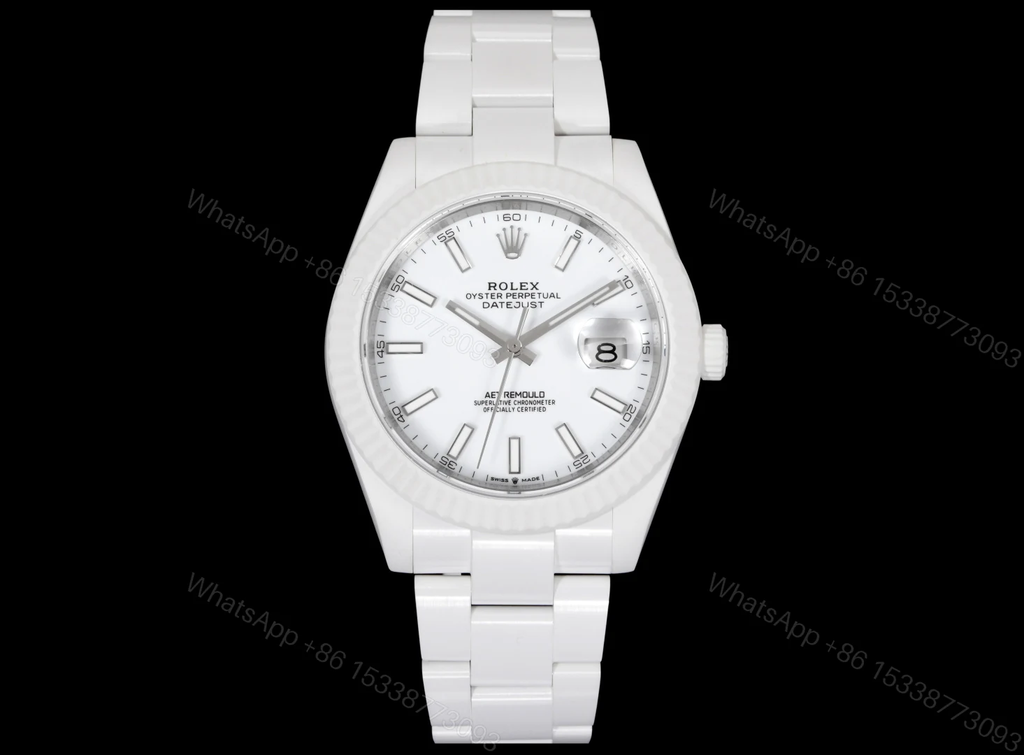 勞力士原單日誌型 Datejust 白面白色陶瓷機械腕錶 — view 1