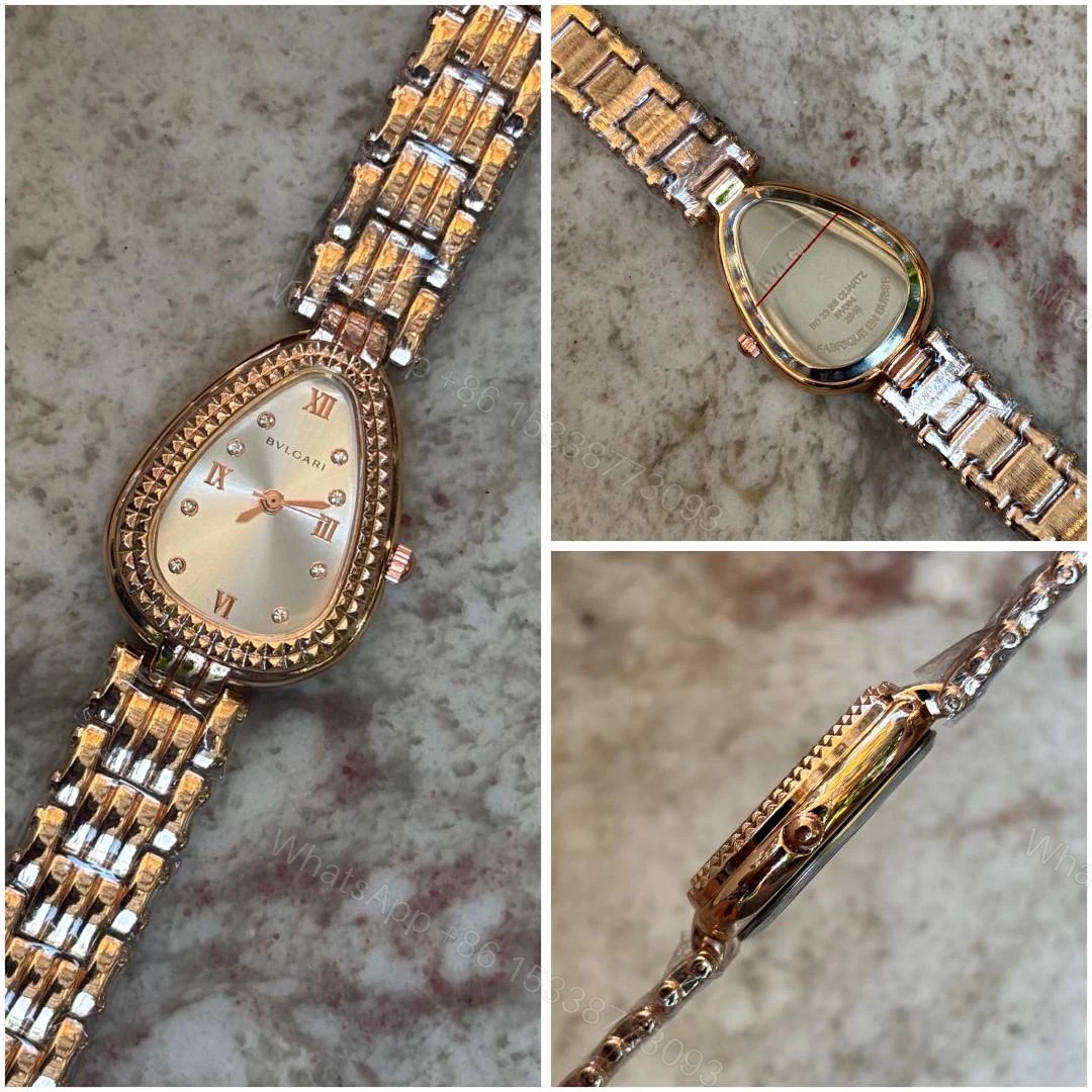 First Copy Bvlgari Serpenti Silver Rose Gold Champagne Dial Diamond Bezel Women’s Analog Watch — view 1