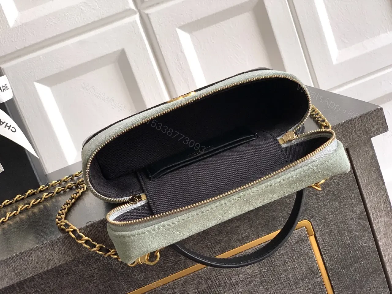 View 8 of Structured Satchel: Two-Tone Texture with Gold Hardware, Mini Bag