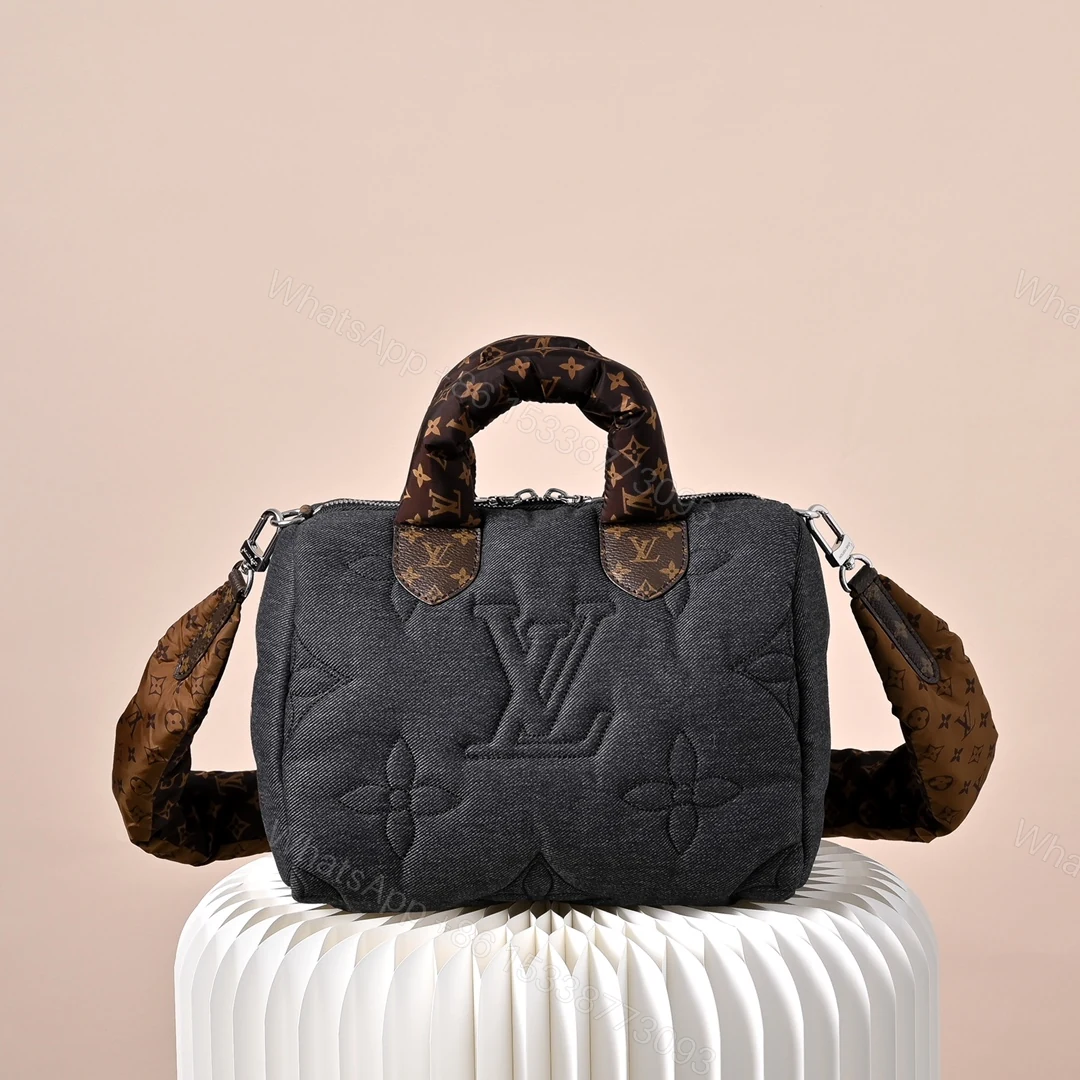 LV 高仿 女款 Pillow Speedy 枕頭包 深灰色 丹寧質感 休閒百搭款 — view 1