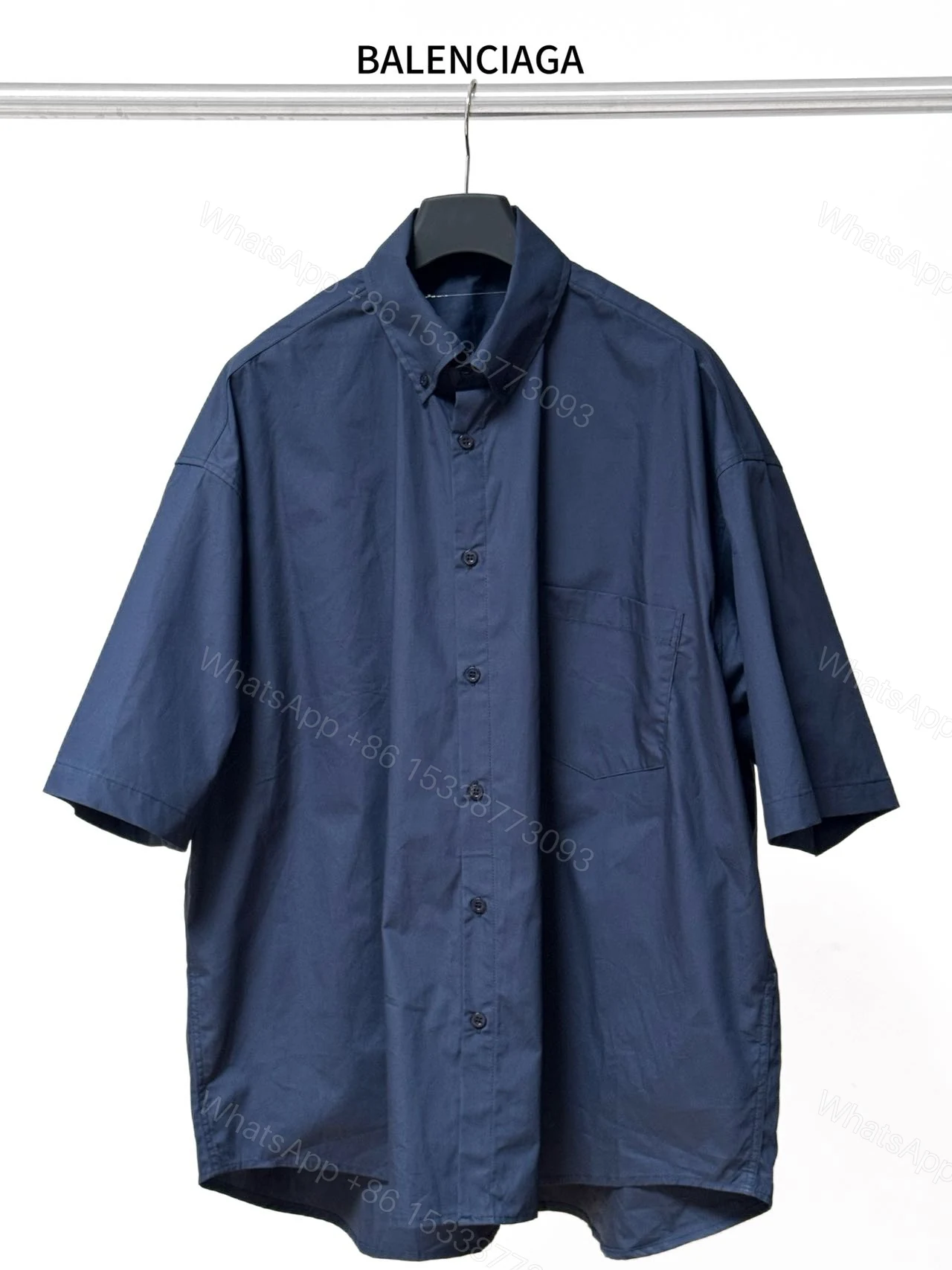 Balenciaga 高仿襯衫 男款深藍色極簡口袋短袖寬鬆襯衣 — view 1