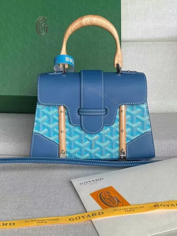 Blue Goyard-Patterned Structured Handbag: Compact Luxury, Bamboo Handle — view 1