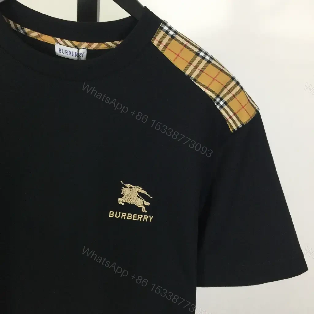 View 7 of Dark Cotton Tee: Plaid-Accented, Relaxed Luxury Shirt