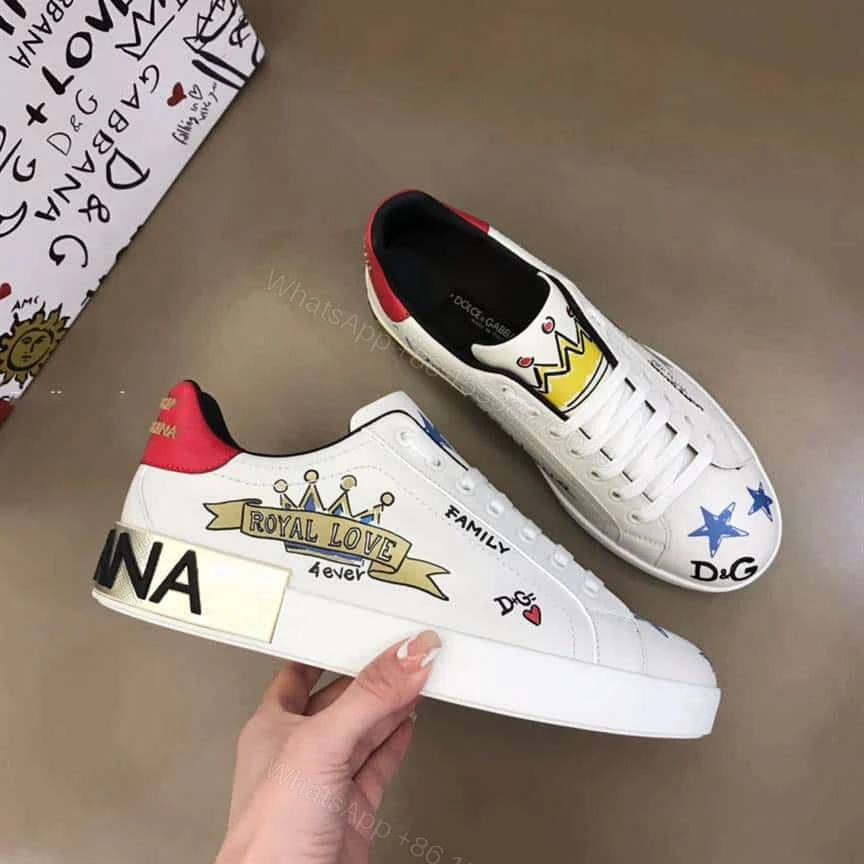 View 8 of DOLCE AND GABBANA LEATHER ROYAL LOVE PRINT SNEAKERS IN WHITE – DG103