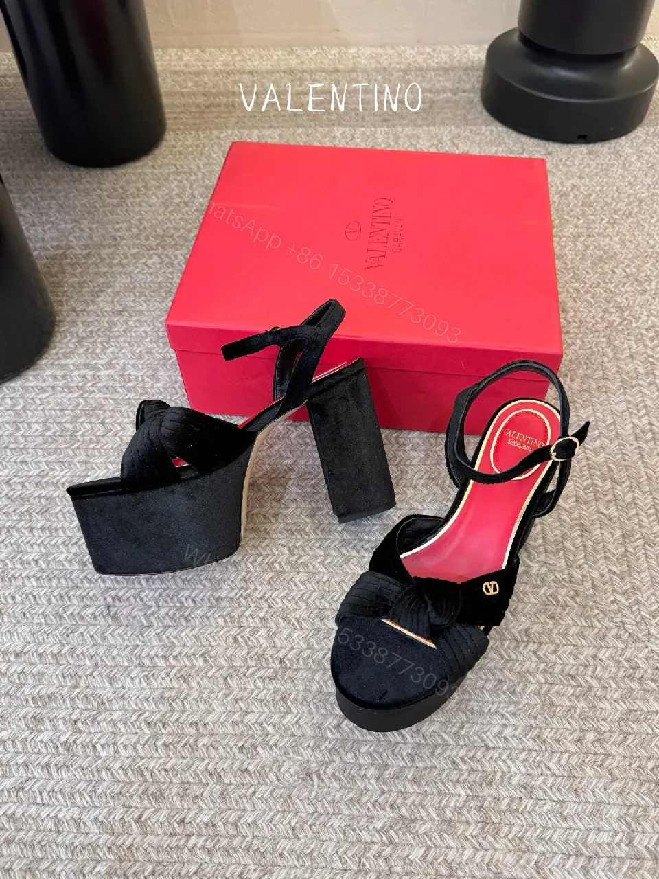 View 6 of Black Suede Platform Sandals Valentino Style Platform Heel Designer Shoe