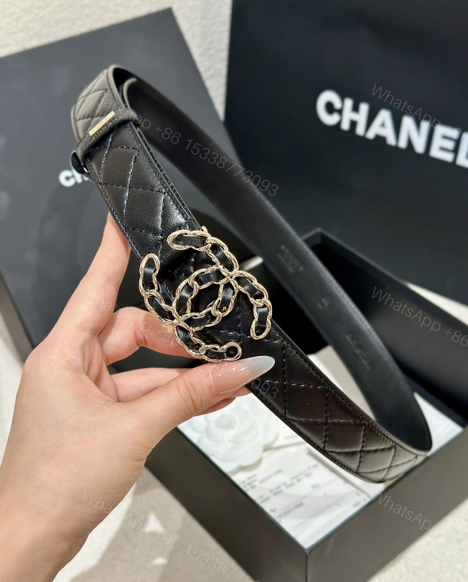 Chanel 高仿 菱格鏈條雙C扣皮帶 經典小香風女士腰帶時尚百搭款 — view 1