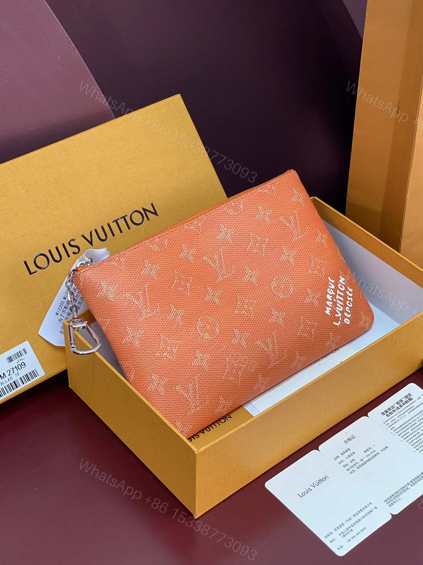 LV 原單 Monogram 橘色拉鍊零錢包 女款收納包 輕奢時尚款 — view 1