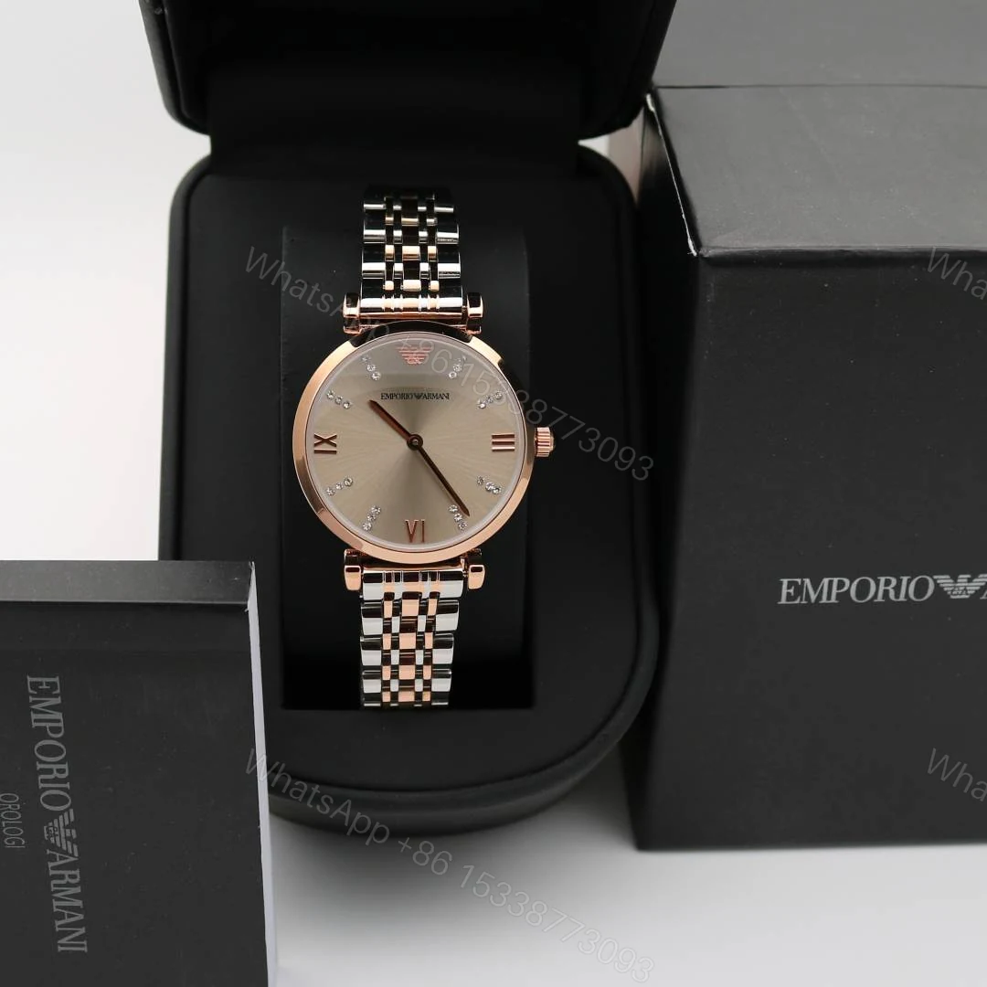 First Copy Emporio Armani Rose Gold Champagne Dial Roman Diamond Marker Women’s Analog Watch — view 1