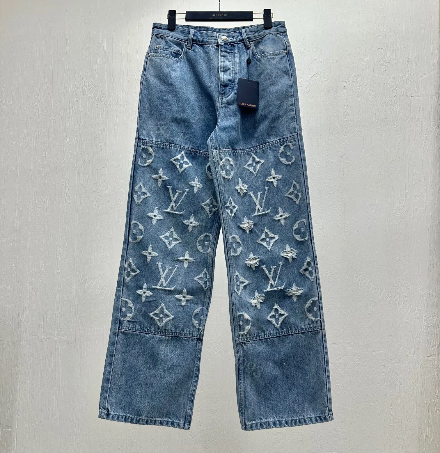 LV高仿牛仔長褲 寬版破壞刺繡 高仿丹寧褲 時尚潮流單品 — view 1