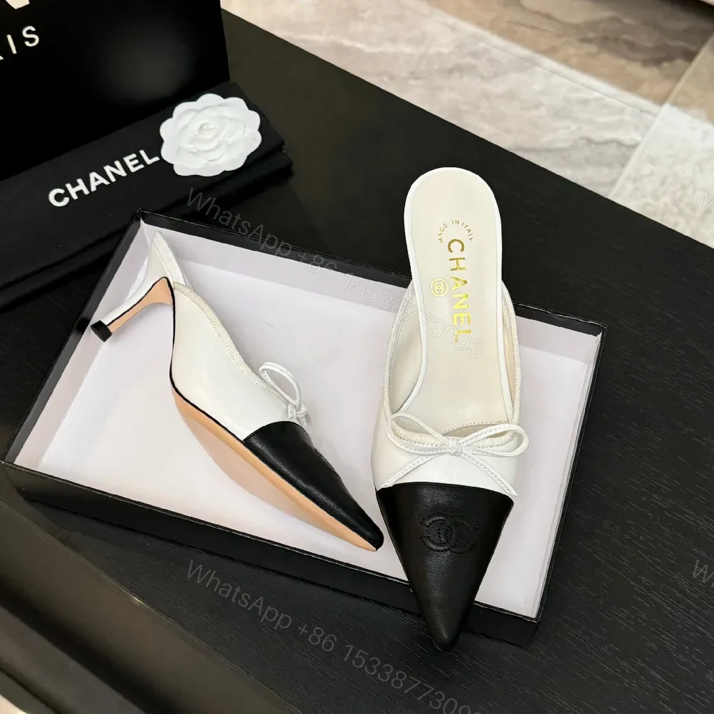 View 7 of Two-Tone Leather Mules with Knot Detail, Kitten Heel, Luxe Style