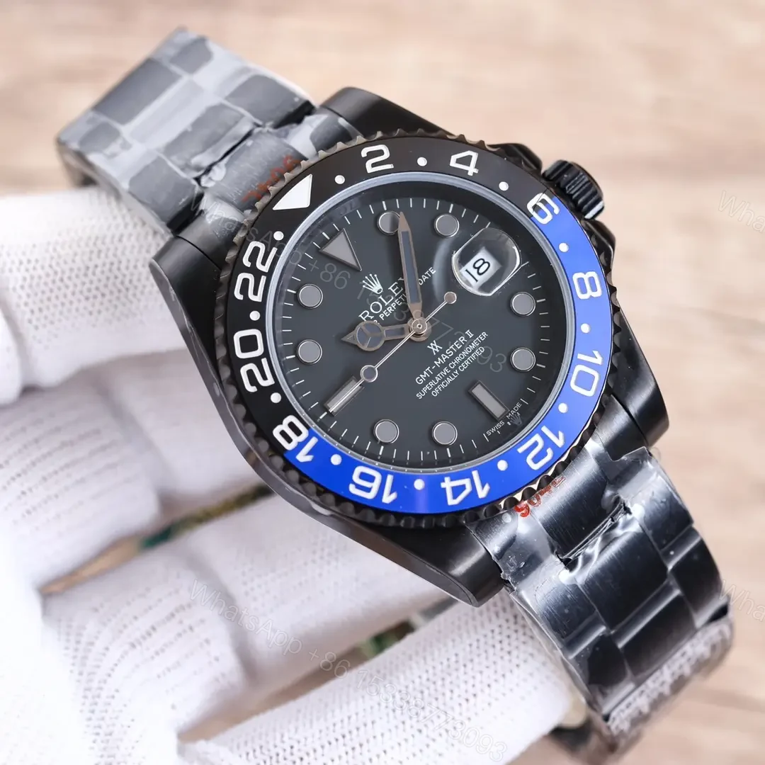View 6 of Best Rolex Blaken GMT Master replica 40MM Batman Black Rubber Strap Edition RG-BLAKEN-GMT-BATMAN-V9-RUBBER